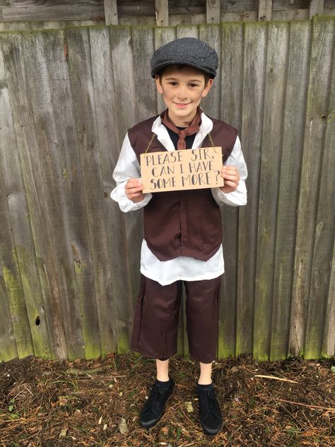 World Book Day Costume - Oliver Twist, borrowed Grandads flat cap! Oliver The Musical Costumes, Book Day Costumes Boys, Book Week Costumes For Boys, Oliver Twist Costume, Oliver Costumes, Boys Book Character Costumes, Book Character Costumes For Kids, Oliver Twist Characters, Oliver Musical