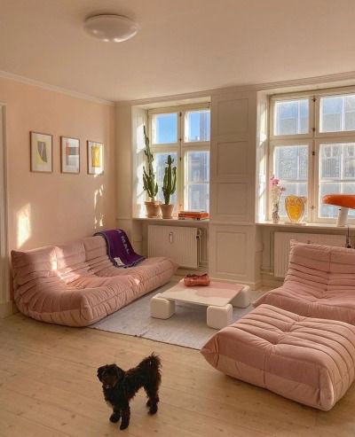 Design Ložnic, European Living, Pink Couch, Pink Cushion, Contemporary Scandinavian, Pink Sofa, Cushion Sofa, Design Jobs, Cheap Decor