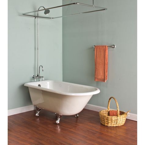 Strom Plumbing Wall Mount Shower Enclosure Set Claw Foot Tub Bathroom Ideas, Clawfoot Tub Shower Curtain, Rustic Shower Curtains, Bathtub Enclosures, Clawfoot Tub Shower, Vintage Bathtub, Clawfoot Tub Faucet, Rustic Shower, Vintage Tub