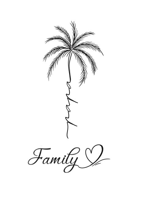 Palm Tree With Initials Tattoo, Palm Tree Design Tattoo, Palm Tree Tattoo With Names, Palm Tree Name Tattoo, Ohana Palm Tree Tattoo, Tree Heart Tattoo, Tattoo Palm Tree, Tree Tat, First Tattoo Ideas