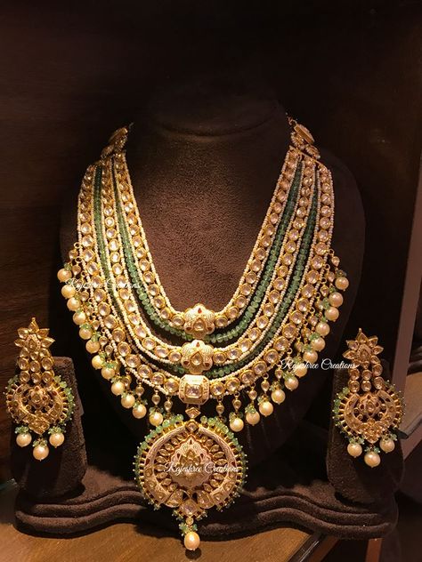 Bridal Polki Haram Polki Haram, Gold Bridal Jewellery, Gold Jewelry Outfits, Wedding Jewellery Collection, Gold Jewelry Sets, Bridal Fashion Jewelry, Polki Jewellery, Indian Wedding Jewelry, India Jewelry