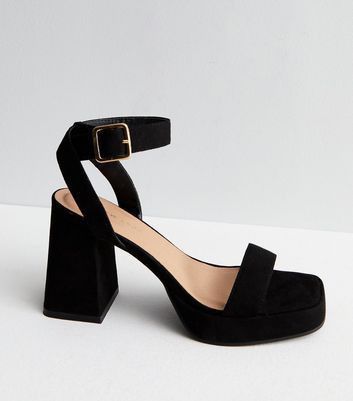 Black Heels Prom, Graduation Heels, Black Block Heel Sandals, Black High Heel Sandals, Heels Aesthetic, Pretty Sandals, Wide Fit Sandals, Black Block Heels, Black Platform Heels