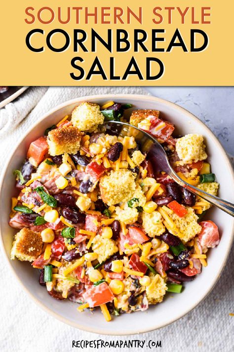 Southwest Cornbread Salad, Cornbread Salad With Ranch Dressing, Southern Living Cornbread Salad, Southern Cornbread Salad Paula Deen, Layered Cornbread Salad Recipe, Chili Cornbread Salad Taste Of Home, Cornbread Dip Recipe, Southern Salads Deep South Dish, Easy Cornbread Salad Recipe