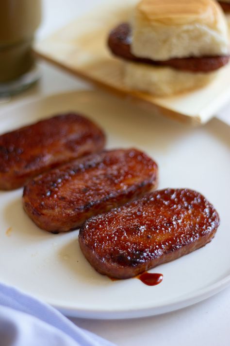 This air-fryer maple-candied spam is full of flavor Air Fried Spam, Spam In Air Fryer, Air Fryer Spam Recipes, Meals With Spam, Candied Spam, Maple Spam, Spam Breakfast Recipes, Goddess Diet, Fallout Recipes