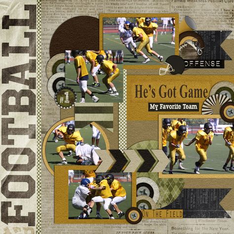 football - Scrapbook.com Football Layout, Senior Scrapbook Ideas, Football Scrapbook, Baseball Scrapbook, Picture Layout, Scrapbooking Sports, Graduation Scrapbook, Thanksgiving Football, Senior Football