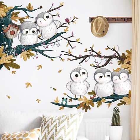 Diy Mural, Tree Branch Wall, Removable Wall Art, Dark Green Walls, Diy Wall Decals, Owl Wall, Removable Wall Decals, Tree Wall Decal, Wall Stickers Home