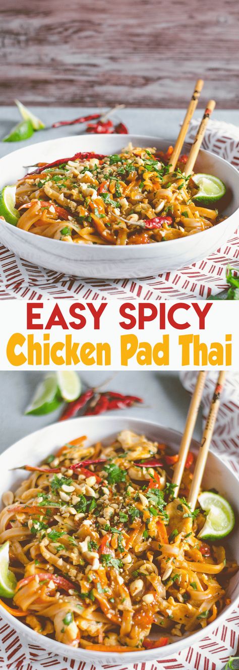 Spicy Chicken Pad Thai, Pad Thai Noodle, Chicken Pad Thai, Thai Recipe, Pad Thai Recipe, Thai Noodles, Favorite Dinner, Thai Street Food, Asian Cooking