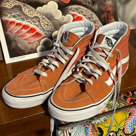 Vans Sk8 Hi size 10 used orange Orange Vans Outfit, Ajr Concert, Vans Orange, Custom Streetwear, Orange Vans, Shaggy Dog, Dog Girl, Vans Outfit, Vans Sk8 Hi