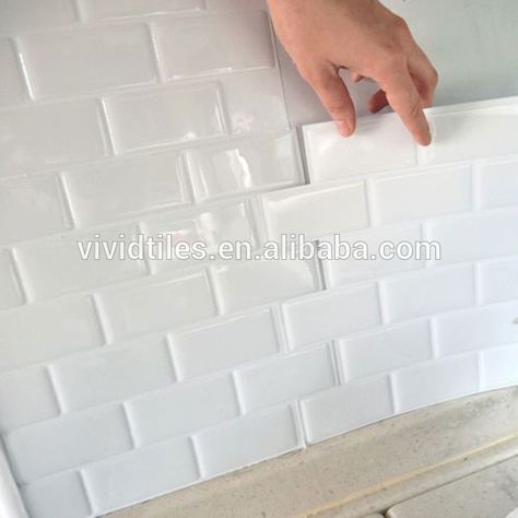 Source Self Stick Backsplash Subway White Wall Tile Sticker Stick On Removable Anti-Mold Vinyl Peel and Stick Wall Decal on m.alibaba.com Diy Wall Tile, Bathroom Tile Stickers, Room Wall Tiles, Vinyl Wall Tiles, Trendy Kitchen Tile, Vinyl Wall Covering, Self Adhesive Wall Tiles, Tiles Ideas, White Wall Tiles