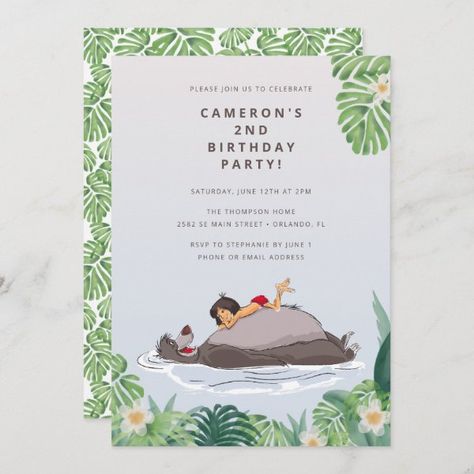 The Jungle Book Birthday Invitation Book Birthday Invitation, Jungle Book Birthday Party, Jungle Book Birthday, Jungle Book Party, Book Baby Shower Invitation, Book Shower, Book Birthday, Disney Baby Shower, Jungle Baby Shower Theme