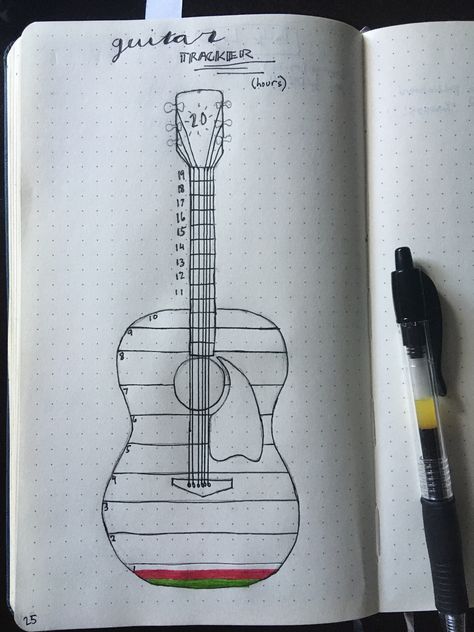 :) Ukulele Journal Ideas, Ukulele Journal, Guitar Journal, Sketchbook Guitar, Fav Songs Journal Page, Guitar Notebook, Bullet Journal Music Page, Easy Ukulele Songs, Music Notebook