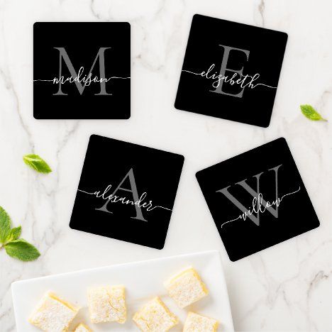 Monogram Coasters Diy, Gold Drinks, Modern Coasters, Monogram Coasters, Small Business Packaging Ideas, Tile Crafts, Coaster Holder, Diy Coasters, Slate Coasters