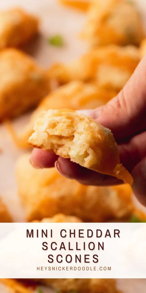 These Mini Cheddar Scallion Scones are a perfect side dish for dinner or they go great with breakfast too! They have buttermilk, sharp cheddar cheese, green onions and butter, of course! These savory scones are simple to make and best when served warm from the oven. Scallion Scones, Onion Scones, Savory Scones Recipe, Side Dish For Dinner, Mini Scones, Savory Scones, Sharp Cheddar, Sharp Cheddar Cheese, Scone Recipe