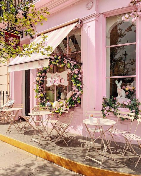 https://justasimplelife07.tumblr.com/post/183972405303 Pink Store, Pink Cafe, Victoria Magazine, Cafe Shop Design, Cute Cafe, Bakery Design, Shop Fronts, Coffee Shop Design, Coffee Shop Decor