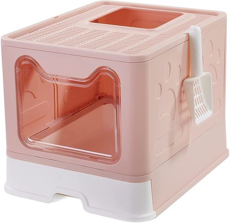 Foldable Cat Litter Tray Cats Litter Box with Front Entry & Top Exit XXL Extra Large Space Toilet Boxes with Trays, Lid and Pet Litter Shovel (Peachpuff) #UK Litter Box Aesthetic, Cute Cat Litter Boxes, Cat Liter, Pretty Litter, Litter Scoop, Cat Patio, Cat Litter Tray, Cat Toilet, Puppy Supplies