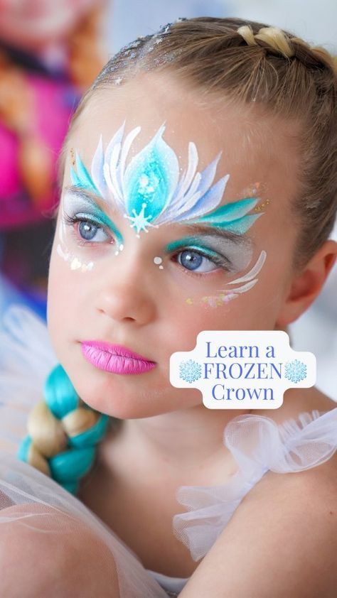 Frozen Face Painting Easy, Face Painting Snowflake, Face Paint Crown, Kids Face Paint Ideas, Elsa Face Paint, Crown Face Paint, Princess Face Paint, Frozen Face Paint, Painting Snowflakes