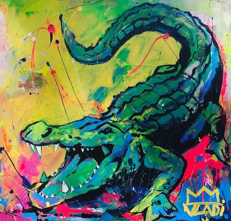 Crocodile Graffiti, Swamp Paintings, Crocodile Painting, Louisiana Birds, Graffiti Garage, Alligator Painting, Swamp Painting, Alligator Art, Crocodile Art