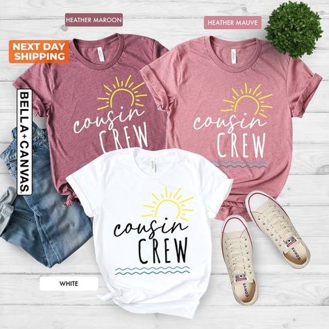 Vacation t-shirt design Cousin Crew Beach Shirts, Cousin Tshirts, Cousin Vacation, Soft Gift Wrapping, Matching Cousin Shirts, Cousins Shirts, Cousin Squad, Cousin Camp, Birthday Party Gifts