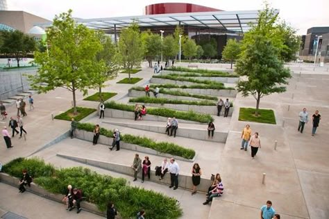 AT&T Performing Arts Center: Sammons Park | Landscape Performance Series Landscape Stairs, Plaza Design, Urban Landscape Design, Landscape Model, Park Landscape, Urban Park, Landscape Architecture Design, Urban Fabric, Parking Design