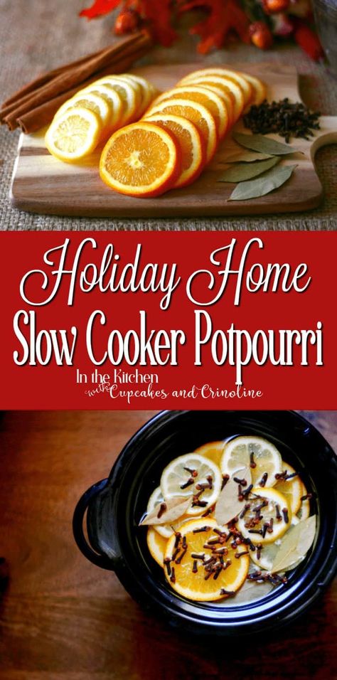 How to make your home smell like the holidays. Easy Slow Cooker Potpourri. Start it simmering in the morning before guests arrive and your house will be filled with the scent of the holidays in no time. Small Crock Pot, Slow Cooker Christmas, Homemade Potpourri, Small Slow Cooker, Make Your Home Smell Amazing, Simmer Pot Recipes, Simmering Potpourri, Potpourri Recipes, House Smell Good