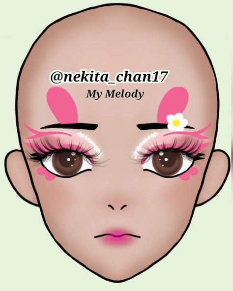 Makeup sanrio My Melody Eyeliner, Sanrio Eye Makeup, My Melody Face Paint, My Melody Inspired Makeup, Hello Kitty Eye Makeup, Sanrio Face Paint, My Melody Makeup Look, Sanrio Makeup Look, Hello Kitty Makeup Look