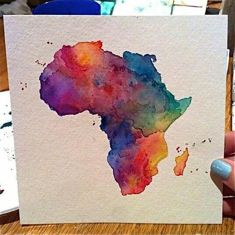 . Africa Watercolor, Africa Tattoos, African Tattoo, Map Tattoos, Afrique Art, African Paintings, Pastel Sec, Africa Art, Watercolor Inspiration