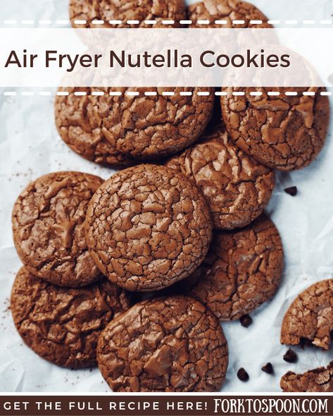 Air Fryer Three Ingredient Nutella Cookies - Fork To Spoon Air Fryer Nutella Recipes, Airfryer Cookies, Air Fryer Peanut Butter Cookies, Air Fryer Chocolate Chip Cookies, Nutella Desserts Easy, Homemade Oatmeal Raisin Cookies, Air Fryer Cookies, Air Fryer Snacks, Nutella Cookies Recipe