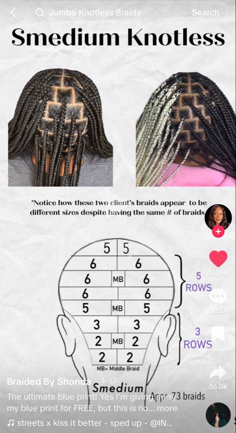 smedium braiding pattern by braided by shonda on tiktok Braiding Pattern For Box Braids, Braid Parting Pattern, Parting Pattern, Braid Parting, Braiding Pattern, Hair Braid Patterns, Parting Hair, Braided Hair Tutorial, Braided Cornrow Hairstyles