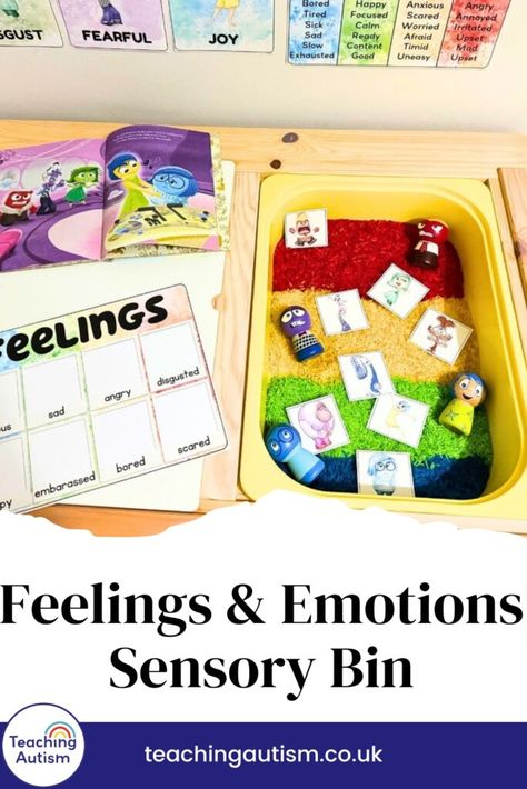 This feelings and emotions sensory bin has been a huge hit for us! We love watching the Inside Out films to get a deeper and more visual experience and understanding of our feelings and emotions. I then extended this activity so that we could continue with our learning afterwards.  Check out the photos and information below in this post, including where to get all the parts.. And let me know if you try out this feelings and emotions sensory bin with your students too. Feelings Sensory Bin, Feeling Activities For Preschool, Emotions Sensory Bin, Teaching Emotions, Feelings Activities, Social Emotional Activities, Sensory Boxes, Sensory Bin, Teacher Blogs