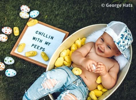 peeps Baby Boy Easter Pictures, Baby Holiday Pictures, Holiday Baby Pictures, Baby Easter Pictures, Baby Holiday Photos, Easter Baby Photos, George Hats, Baby Boy Easter, Easter Photoshoot