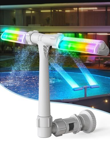 POOLHACKER Pool Fountain with 7-Color LED Lights, above/Inground Pool Fountain Lights with Remote Control, Adjustable Pool Sprinkler Fountain with Dual Spray Heads, above Ground Pool Cooling System Pool Sprinkler, Pool Lighting Ideas, Pool Canopy, Pool Makeover, Pool Lighting, Floating Pool Lights, Salt Pool, Water Gardens Pond, Fountain Lights