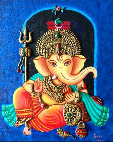 art-by-simple Simple Goenka Quilling Ganesha, Canvas Painting Simple, Ganesha Canvas Painting, Ganpati Painting, God Painting, Painting Simple, Kerala Mural Painting, Ganpati Decoration Design, Shri Ram Photo