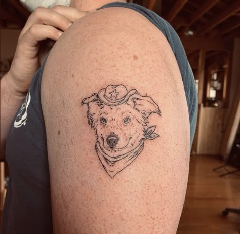 Dog Cowboy Hat Tattoo, Flash Dog Tattoo, Western Dog Tattoo, Dog With Cowboy Hat Tattoo, Illustrative Dog Tattoo, Vintage Dog Tattoo, Cowboy Dog Tattoo, Tattoo Ideas Cowboy, Gsp Tattoo