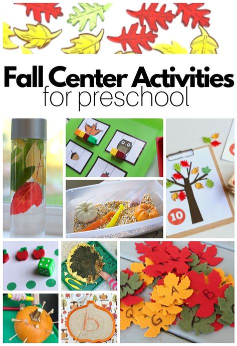 Oct 28, 2019 - Preschool fall activities for learning centers. These great fall theme activities will enage your preschool students in learning centers. Autumn Preschool Theme, Fall Lesson Plans, Fall Centers, Preschool Fall, October Activities, Theme Preschool, Fall Preschool Activities, Fall Lessons, Preschool Centers