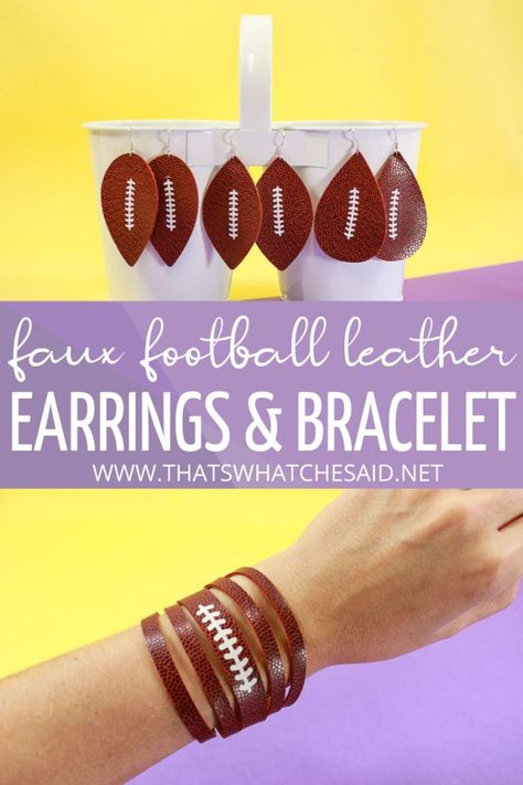 Football Earrings Cricut, Cricut Learning, Cricut Clothes, Football Hair Bows, Cricut Leather, Cricut Jewelry, Faux Earrings, Cricut Earrings, Football Jewelry