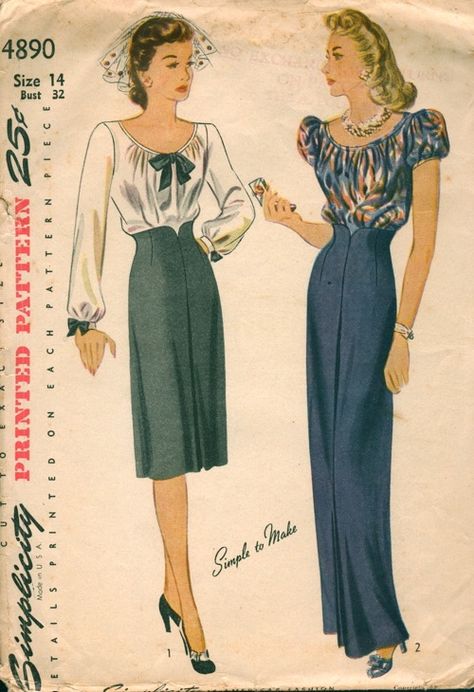 Patron Vintage, Fashion 1940s, 20th Century Fashion, Vintage Dress Patterns, Stil Elegant, 40s Fashion, Vestidos Vintage, Old Fashion, 1940s Fashion