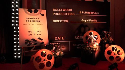 Bollywood theme sangeet welcome sigange ides Bollywood Theme Sangeet Decor, Bollywood Backdrop, Bollywood Theme Sangeet, Bollywood Theme Decor Ideas, Bollywood Theme Decor, Retro Bollywood Theme, Sangeet Ideas, Bollywood Night, Bollywood Theme Party