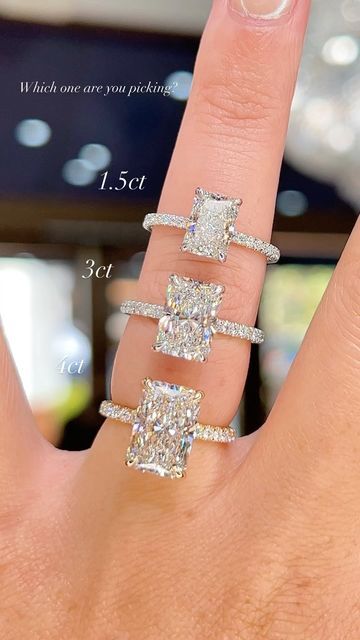 Elegant Nail Square, Wedding Rings 4 Carat, Carat Size Guide Radiant, Diamond Engagement Rings Radiant Cut, Engagement Ring Rectangular, Wedding Rings Engagement Radiant Cut, Radiant Engagement Ring With Baguette Band, 3 Carat Rectangle Engagement Ring, Radiant Cut Engagement Ring Carat Sizes