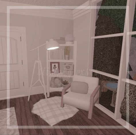 Bloxburg Reading Area, Bloxburg Reading Nook, Room Bloxburg Ideas, Roblox Stickers, Interior Bloxburg, Room Bloxburg, Royal High Ideas, Blocksburg Room Ideas￼, Bloxburg Build Ideas