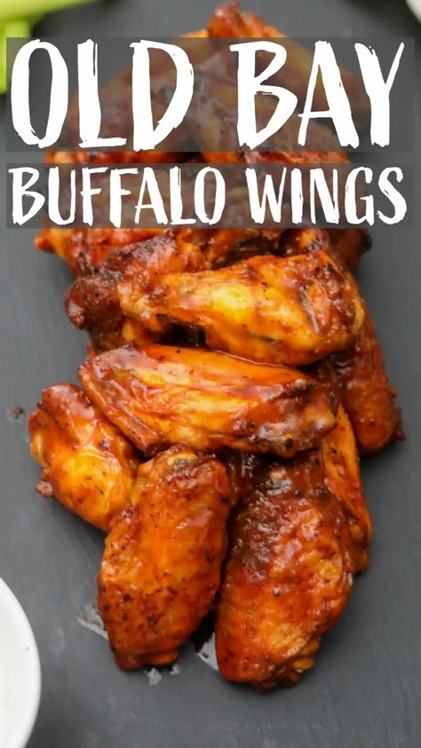 Old Bay Buffalo Wings - Man Meets Oven Taco Wings Recipe, Wing Ding Dinner Ideas, Unique Chicken Wing Flavors, Wings Flavors, Old Bay Wings, Spicy Chicken Wings Recipe, Wing Sauce Recipes, Wings Recipe Buffalo, Chicken Wing Recipes Baked