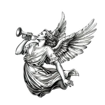 angel,blowing,trumpet,horn,heaven,afterlife,wings,traditional,tattoo,ink,scroll,banner,design,style,retro,vintage,art,drawing,icons,black,lines,linework,sign,old,symbol,tee,club,t shirt,eps Wings Traditional Tattoo, Black Line Work Tattoo, Trumpet Drawing, Angel Blowing Trumpet, Trumpet Angel, Trumpet Tattoo, Scroll Banner, Angel With Trumpet, Drawing Icons