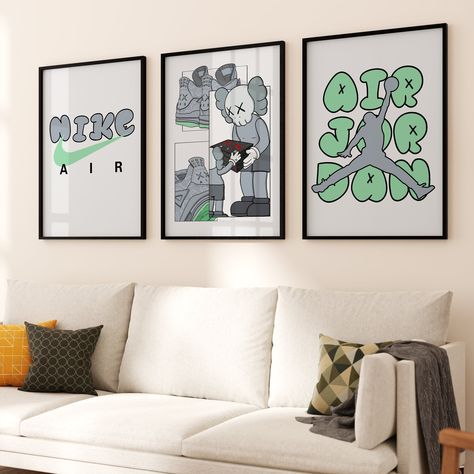 Hypbeast Figure Kaws Poster Set of 3 Sneaker Poster Sneakerhead Wall Art Jordan 1 Poster, Cmyk Color Palette, Nike Posters, Kaws Wall Art, Cuadros Aesthetic, Kaws Poster, Nike Poster, Poster Set Of 3, Shoe Poster