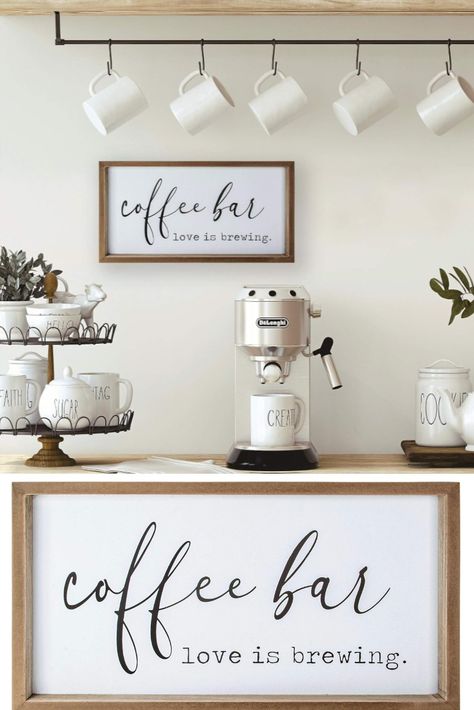 Adds warmth and style to your morning ritual and a cozy touch to your coffee bar. Gifts For New Home, Love Is Brewing, Coffee Cart, Coffee Bars In Kitchen, Coffee Wall Decor, Coffee Bars, Coffee Wall, Coffee Nook, Coffee Carts