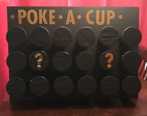 Cup Surprise Game, Poke A Cup Game, Diy Game Night Ideas For Adults, Diy Halloween Games For Adults, Gameshow Party, Diy Casino Games, Cup Games For Adults, Poke Game, Halloween Lunch Box