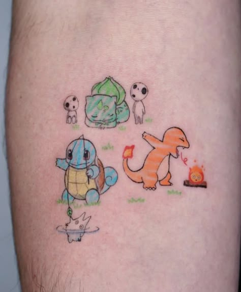 Pokemon with studio ghibli characters Tattoo Pikachu Tattoo Design, Pokemon Tattoos, Ghibli Characters, Pikachu Tattoo, Studio Ghibli Tattoo, Her Tattoo, Castle Tattoo, One Tattoo, Ghibli Tattoo