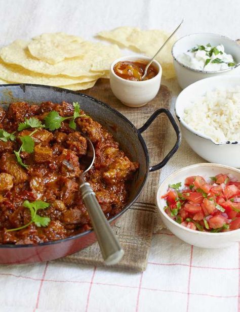 Indian Lamb and Lentil Curry (Dhansak). (Suggestion: Add pineapple chunks.) (Alternate: Use beef in place of the lamb.) Mary Berry Cooks, Lamb Curry Recipes, Tomato Relish, Curry Recipes Indian, Lamb Dishes, Lamb Curry, Midweek Meals, Berries Recipes, Curry Dishes