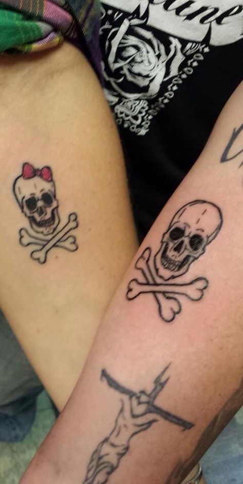 Our cute matching tattoos! Matching Punk Tattoos, Discreet Matching Tattoos, Tattoos For Lovers Couple Tat, Matching Tattoos Masculine, Matching Alternative Tattoos, Matching Tattoos Y2k, Four People Tattoo Ideas, Connected Tattoos Couples, Y2k Matching Tattoos