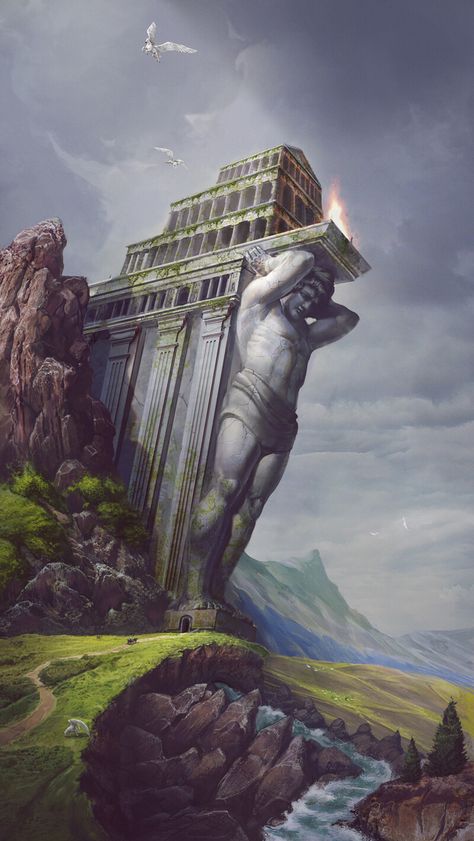 Fantasy Landmarks, Fantasy Greece, Fantasy Temple, Dnd Concept Art, Fantasy Kingdom, Ancient Ruins Fantasy Art, Pyramid Fantasy Art, God Temple Fantasy Art, Greek Temple Fantasy Art