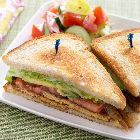 Recipe: Smoked Tempeh "B.L.T." Sandwiches with Tomato & Cucumber Salad - Blue Apron Smoked Tempeh, Tomato Cucumber Salad, Aleppo Pepper, Avocado Baby, Blt Sandwich, Tomato Cucumber, Blue Apron, Sliced Tomato, Tempeh