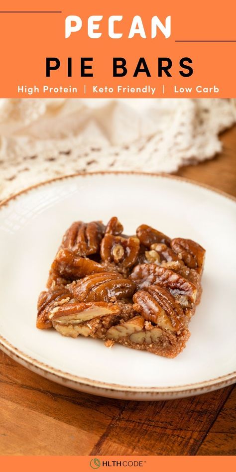 These protein-packed pecan pie bars are the perfect dessert, or a healthy snack. All the flavor of a pecan pie but in easy-to-eat bar form! Best of all, they are keto-friendly, low carb with only 3g of NET Carbs per serving! View full recipe here: https://gethlth.com/pecan-pie-bars/ #proteinbar #pecanpiebar #pecanpieproteinbar #lowcarbpecanpie #ketopecanpie #ketoproteinbar #lowcarbproteinbar Keto Pecan Pie Bars, Low Carb Pecan Pie, Pecan Pie Bar, Keto Protein Bars, Pecan Pie Bars Recipe, Keto Pecan Pie, Low Carb Protein Bars, Pie Bar Recipes, Pecan Bars